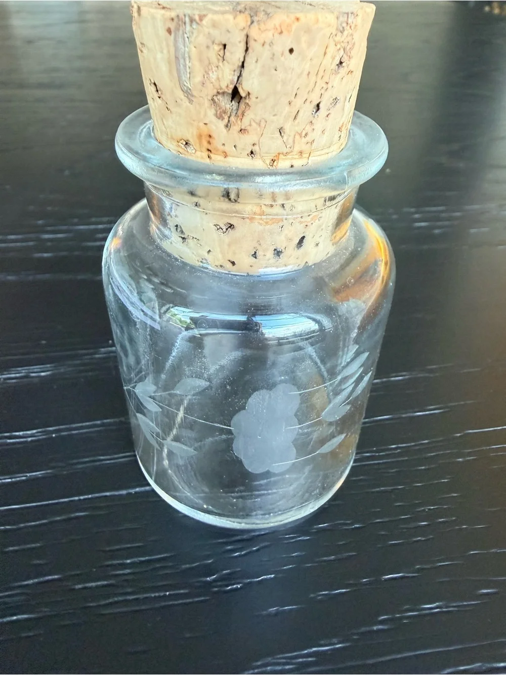 Vintage Clear Glass Apothecary Bottle with Cork and Matching Shot Glass - Clear